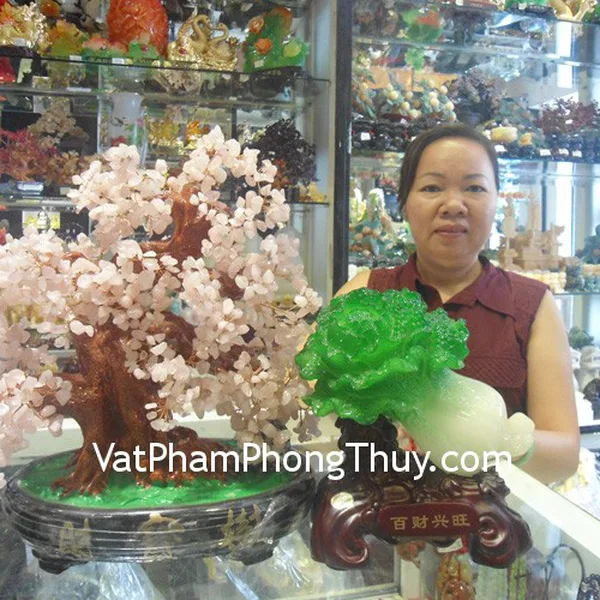 Chị Diệp - khách hàng mua cây tài lộc thạch anh hồng HCA265, tượng bắp cải H195 và vòng tay kết hạt S977
