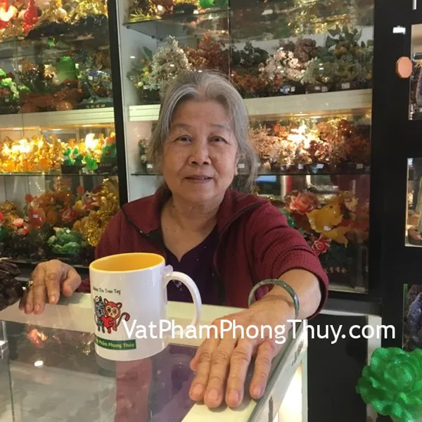 Cô Bích - khách hàng mua vòng ngọc phỉ thúy xanh VM103-S5-6000, mặt nhẫn tỳ hưu thạch anh tím S750