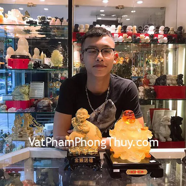 Anh Tiến Anh- Khách hàng mua Phật di lạc vàng cam ngồi ngai vàng C135A,Khỉ tài lộc kéo túi vàng đế gỗ K056M