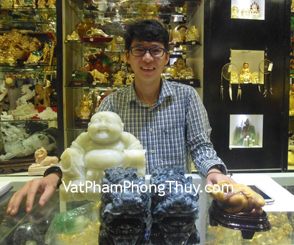 Anh Phương - Khách hàng mua cặp tỳ hưu ngọc phỉ thúy THT47, thiềm thừ hoàng long TT-HL-6320 và phật di lạc cẩm thạch PDL-CTN